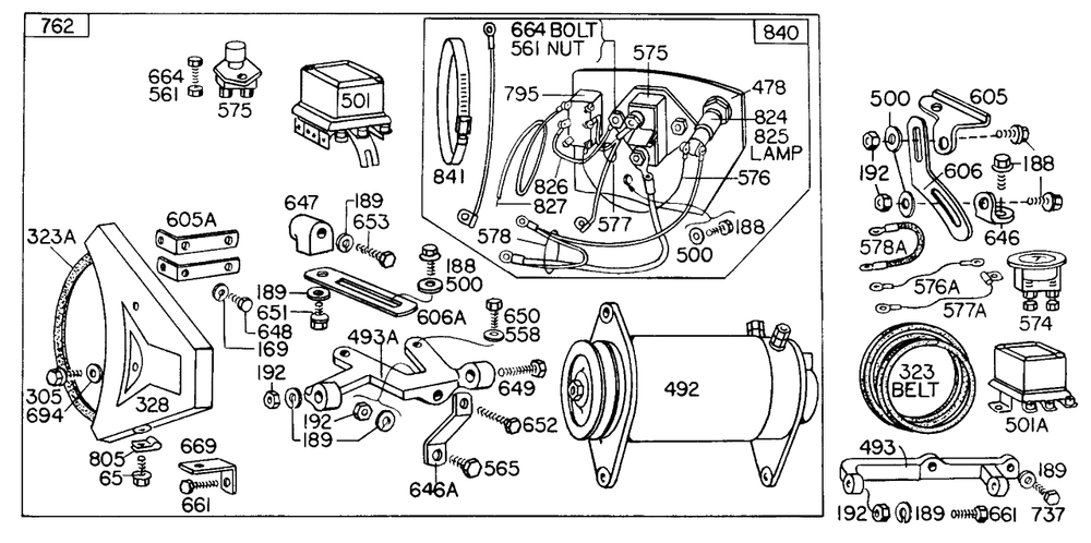 Electric Starter,starter Control Diagram and Parts List for 300421-0120-XX  Briggs and Stratton Engine